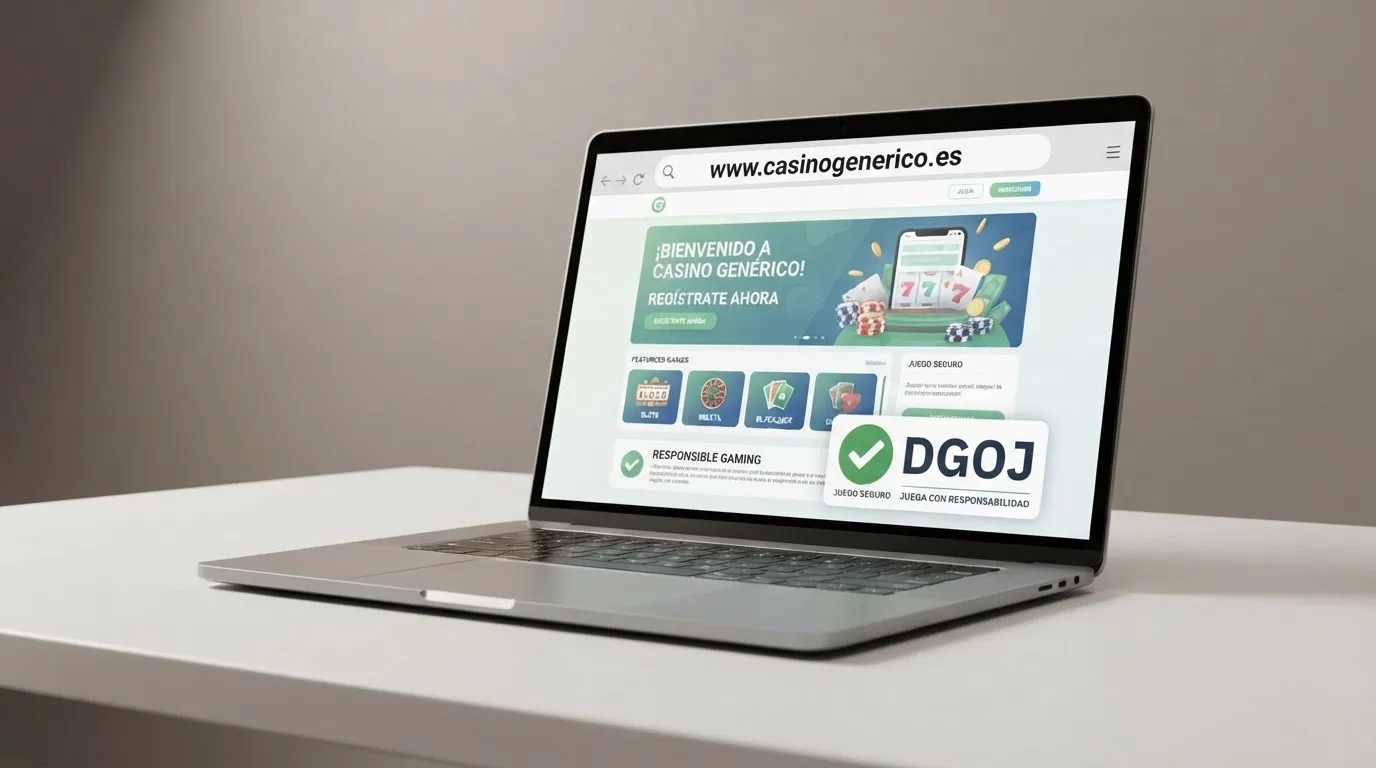 Sello oficial de la DGOJ junto al dominio .es en la página de inicio de un casino online español