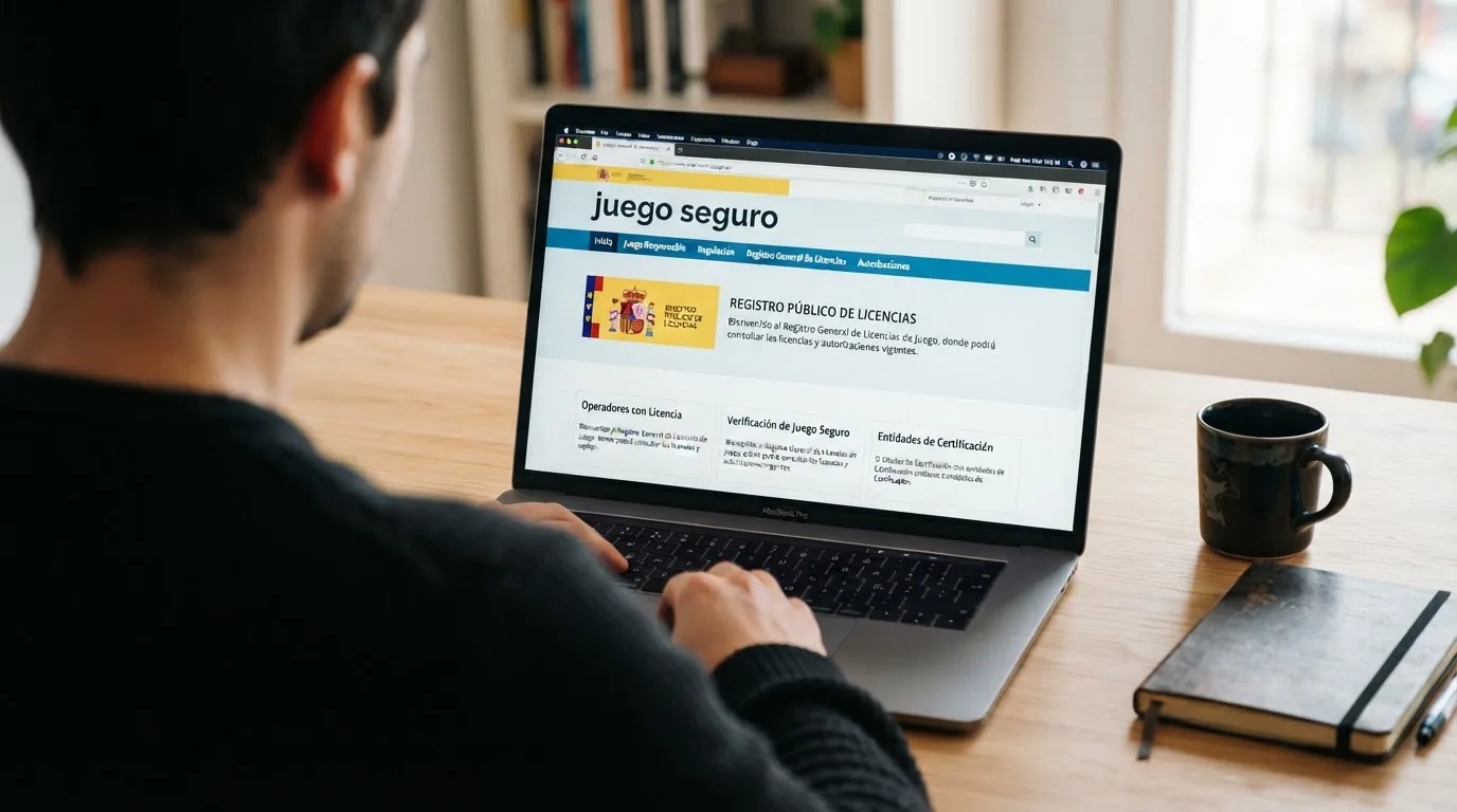 Pantalla del registro público de licencias de la DGOJ con el dominio ordenacionjuego.es y el texto «juego seguro» visible